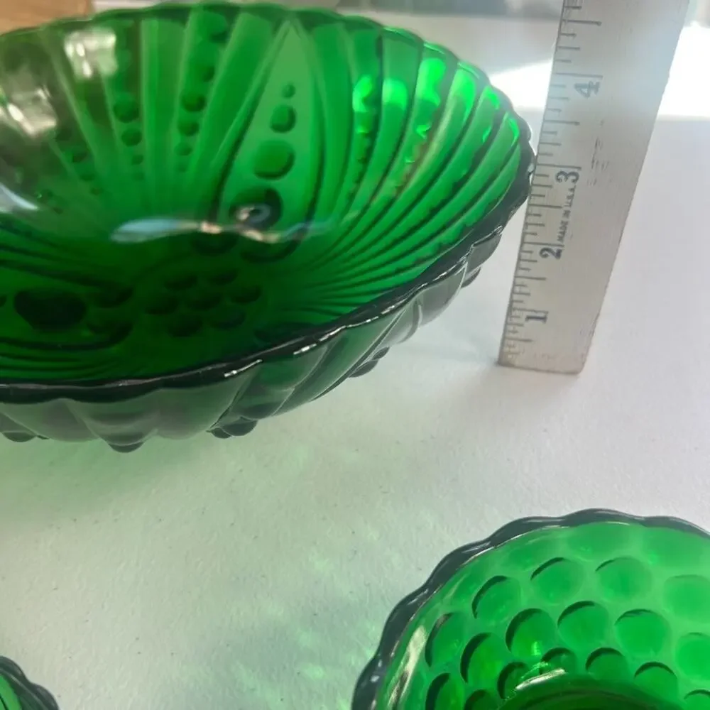 Vintage Anchor Hocking Bowl Set of 4 Forest Green Burple Salad Snack Chip Bowl